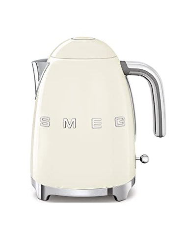 SMEG, KLF03BLEU 1.7L Kettle, Soft-Opening Jug Lid, Removable Stainless Steel Anti-Limescale Filter, Automatic Shut-Off at 100°C, Non-Slip Feet, 2400W Power, Cream on Sale